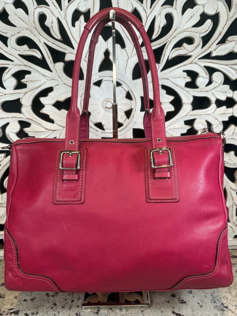 Coach F13811 Hamilton Legacy Leather Satchel Tote Raspberry